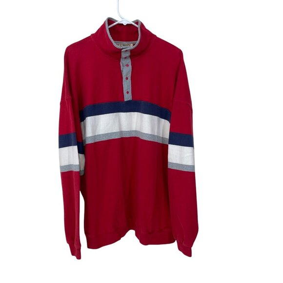Vtg 80s LL Bean Rugby Shirt Men's XL Red Cotton Jersey Colorblock MADE IN‎ USA - Picture 1 of 6